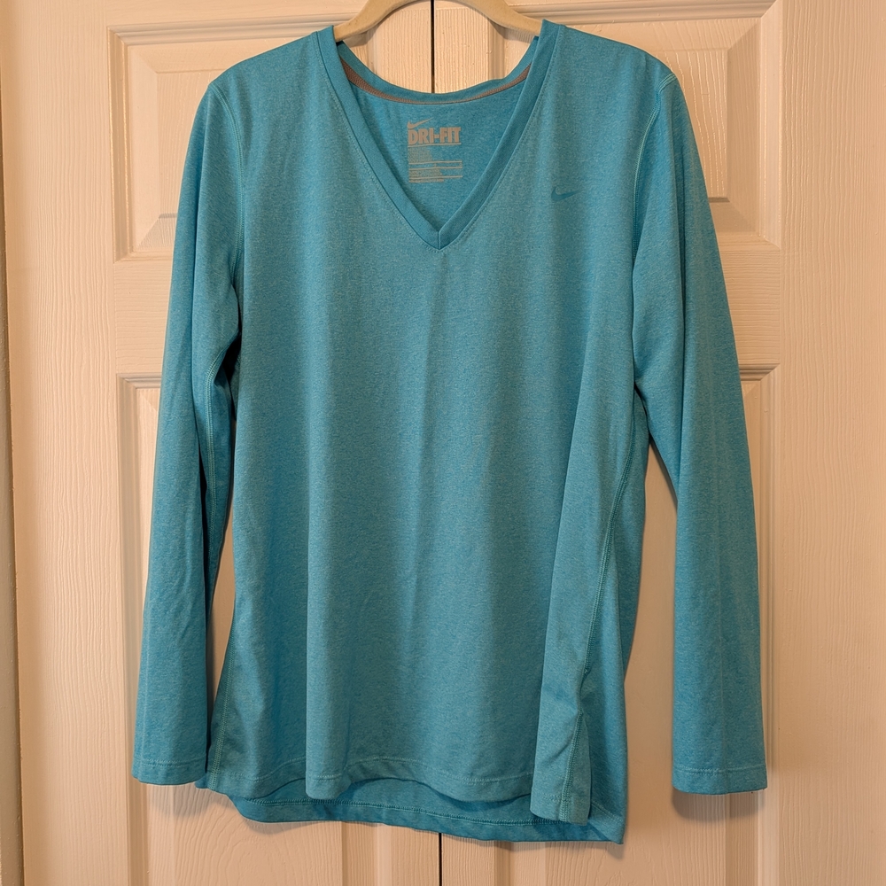 Nike Teal Long Sleeve V-Neck Top